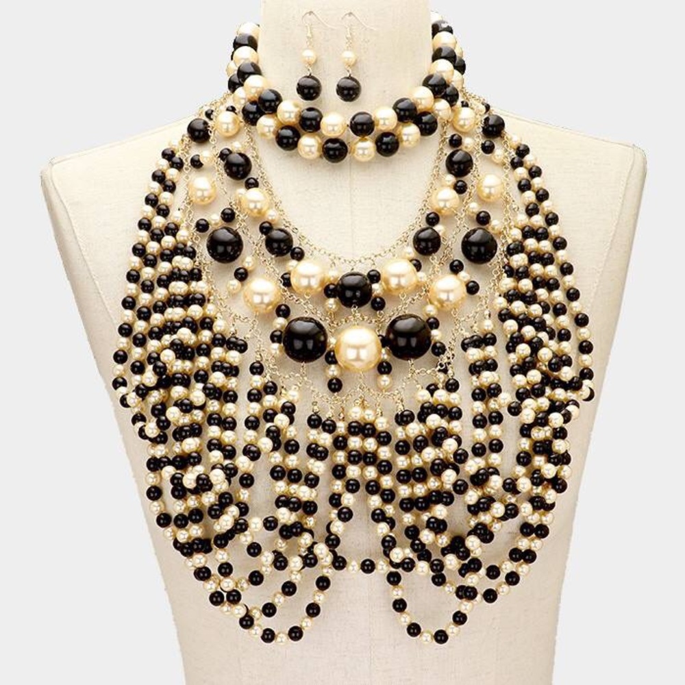 Beaded Cream and Gold Pearl Set